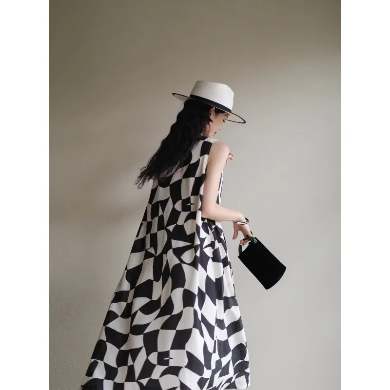 Sommer V-ausschnitt Trägerloses Kleid Französisch Stil Urlaub Lose frauen Kleidung Ärmellose Casual Leinen Kleid N718