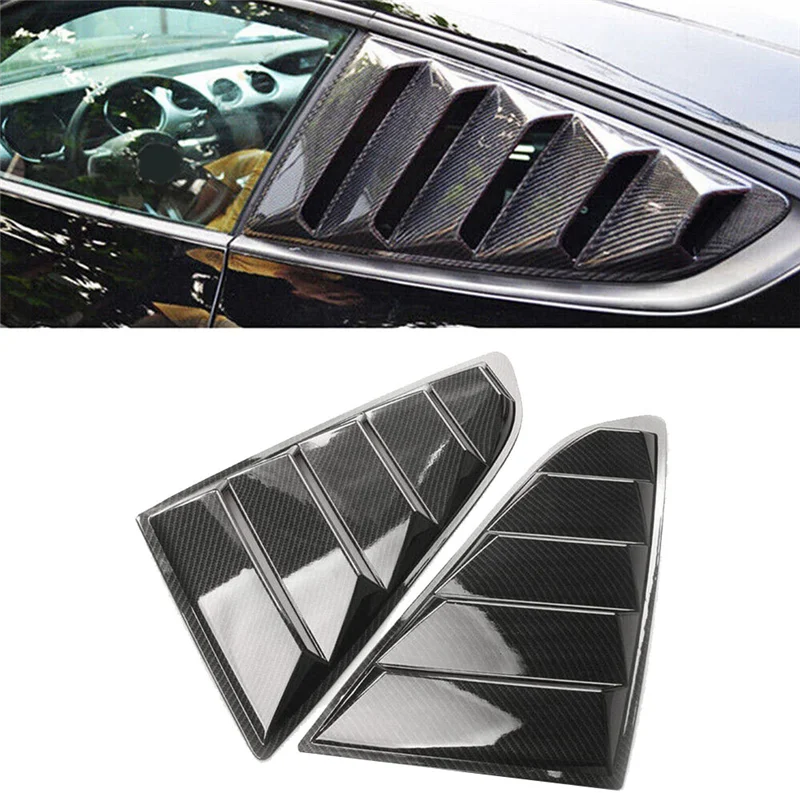 Carbon Fiber Color Rear Side Vent Quarter Window Louver Shutter Cover Trim for Ford Mustang 2015+