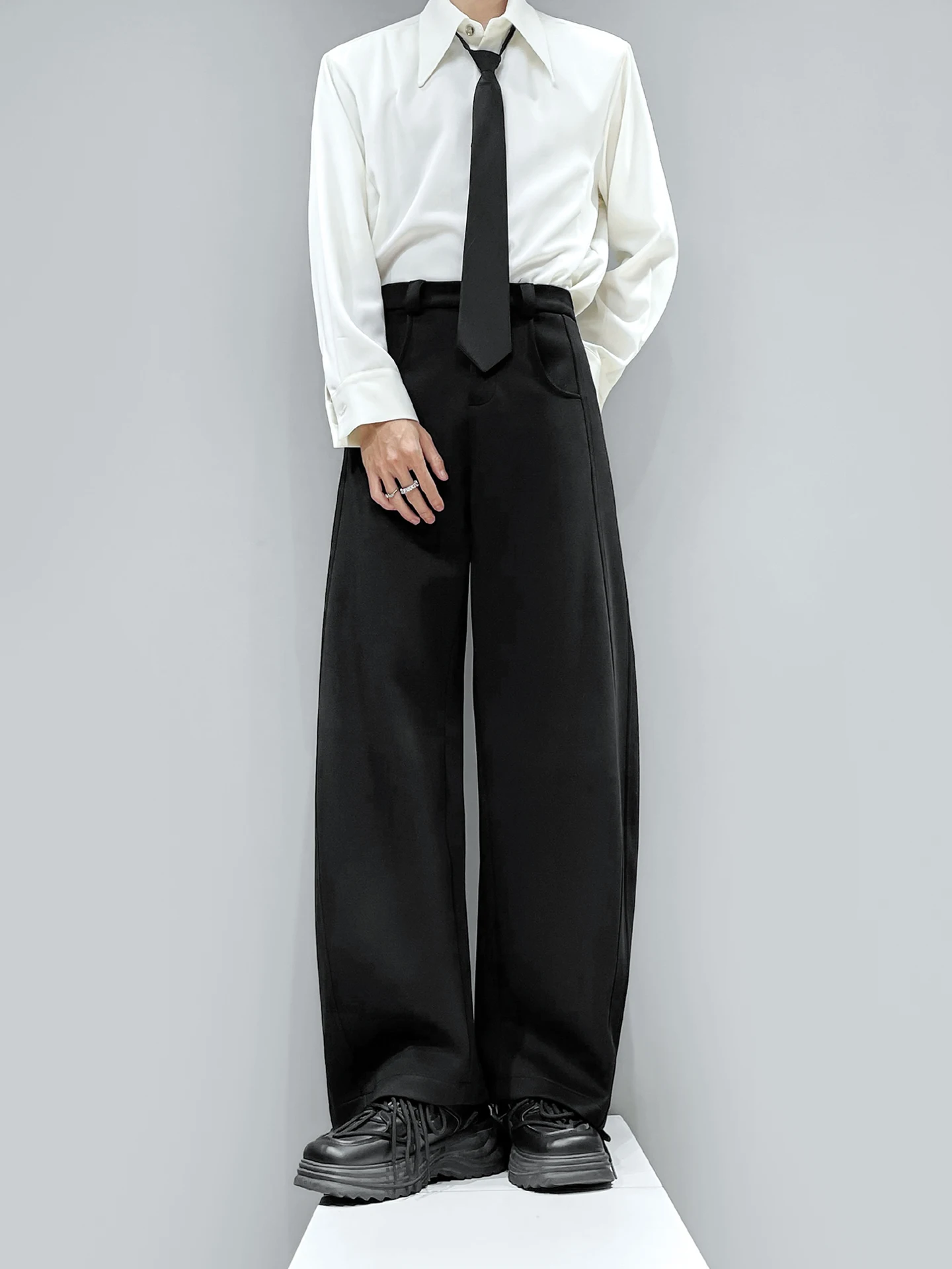 

Мужские повседневные брюки свободного кроя с широкими штанинами, струящиеся, с эффектом драпировки, премиум-класса, комфортные, длинные