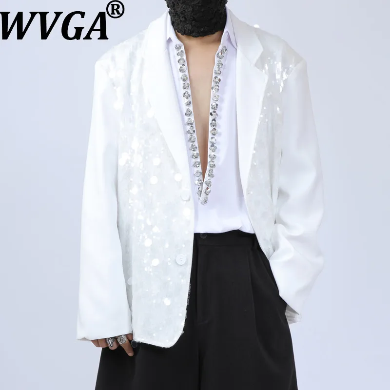 

WVGA Autumn Winter New Man Tide Oversized Turn-Down Collar Suit Jacket Niche Chic Casual Sequin Trendy Long Sleeve Balzer W14663