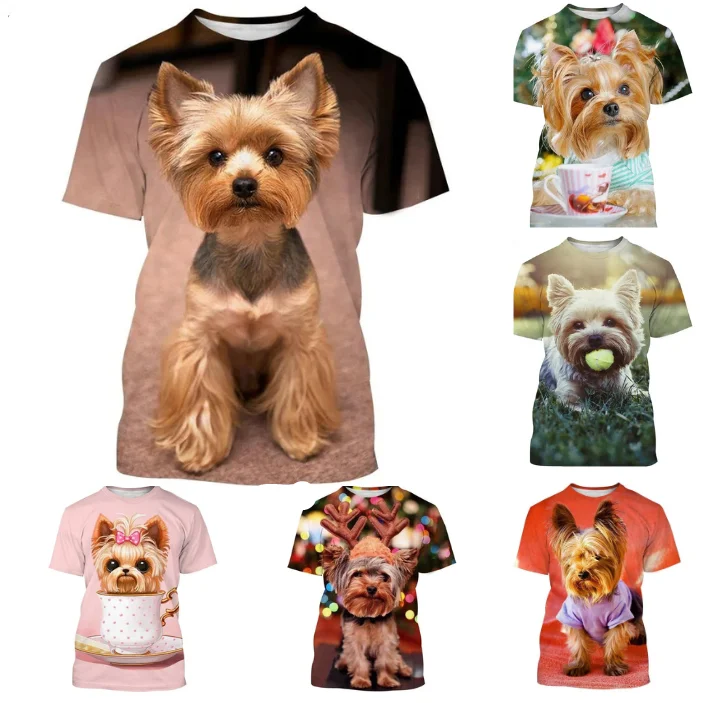 Yorkshire Terrier 3D Pet Dog Print T-shirt For Men\'s/Women\'s Fashion Short Sleeve Crew neck T shirt Summer Casual Unisex Tee Top