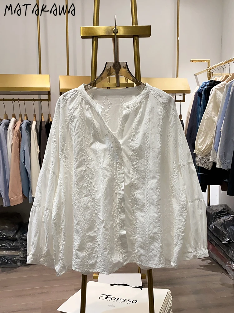 

Matakawa Shirts&blouses Women Tops Embroidered O Neck Spring Autumn Blusas Mujer Korean Fashon Chic Sweet Retro Camisas