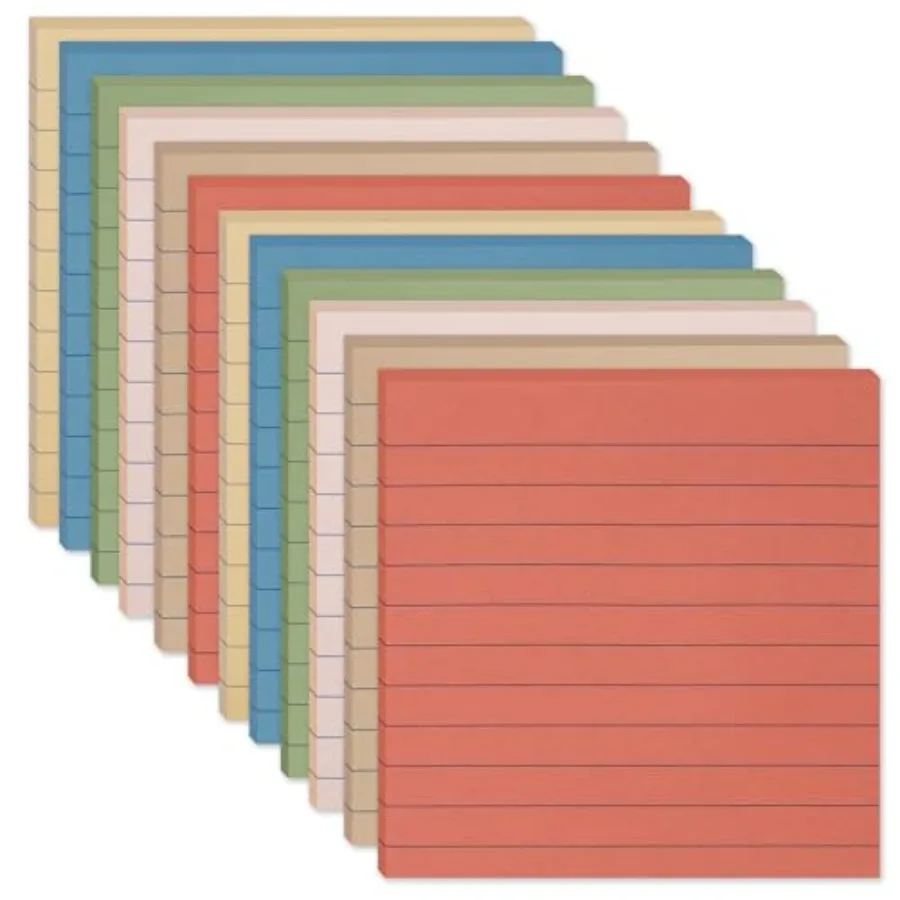 

12 Pack Lined Sticky Notes 4x4 in, Colors Self Sticky Notes Pad Its Super Sticking Power Memo Pads, 4x4 Large Square Sticky Not