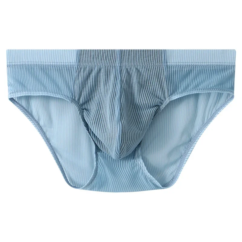 Sexy Men's Underwear Low-waisted U Convex Pouch Briefs Stripes Ice Silk Briefs Light Thin Transparent Graphene Crotch Underpants