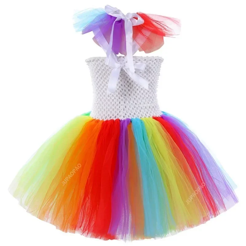 Rainbow Clown Halloween Costumes for Girls Circus Act Clowns Fancy Dresses for Kids Carnival Party Cosplay Tutus Creepy Outfits