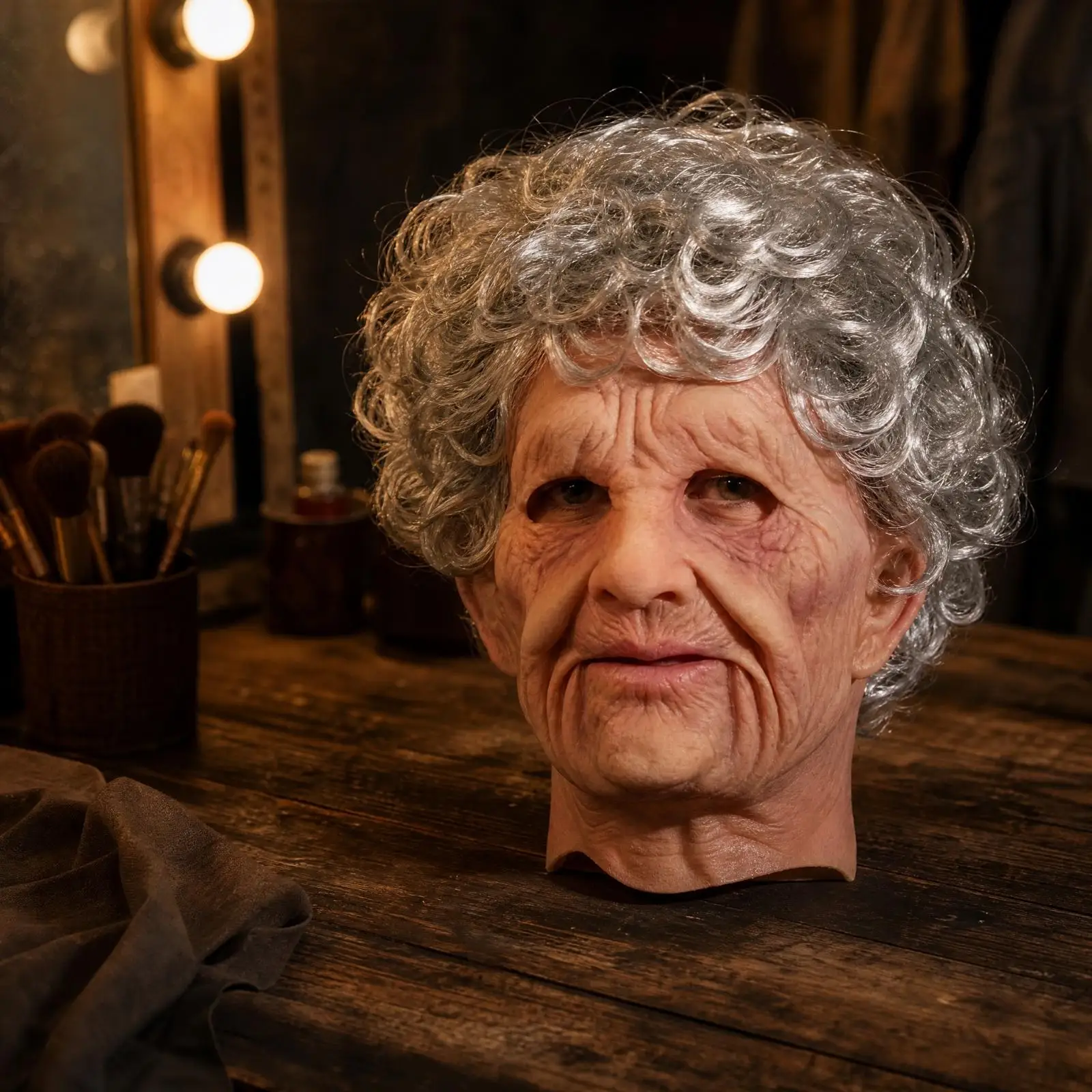 Realistic Scary Old Woman Mask Latex Halloween Elderly Lady Face Cover with Wig for Costume Party Performance - view 3