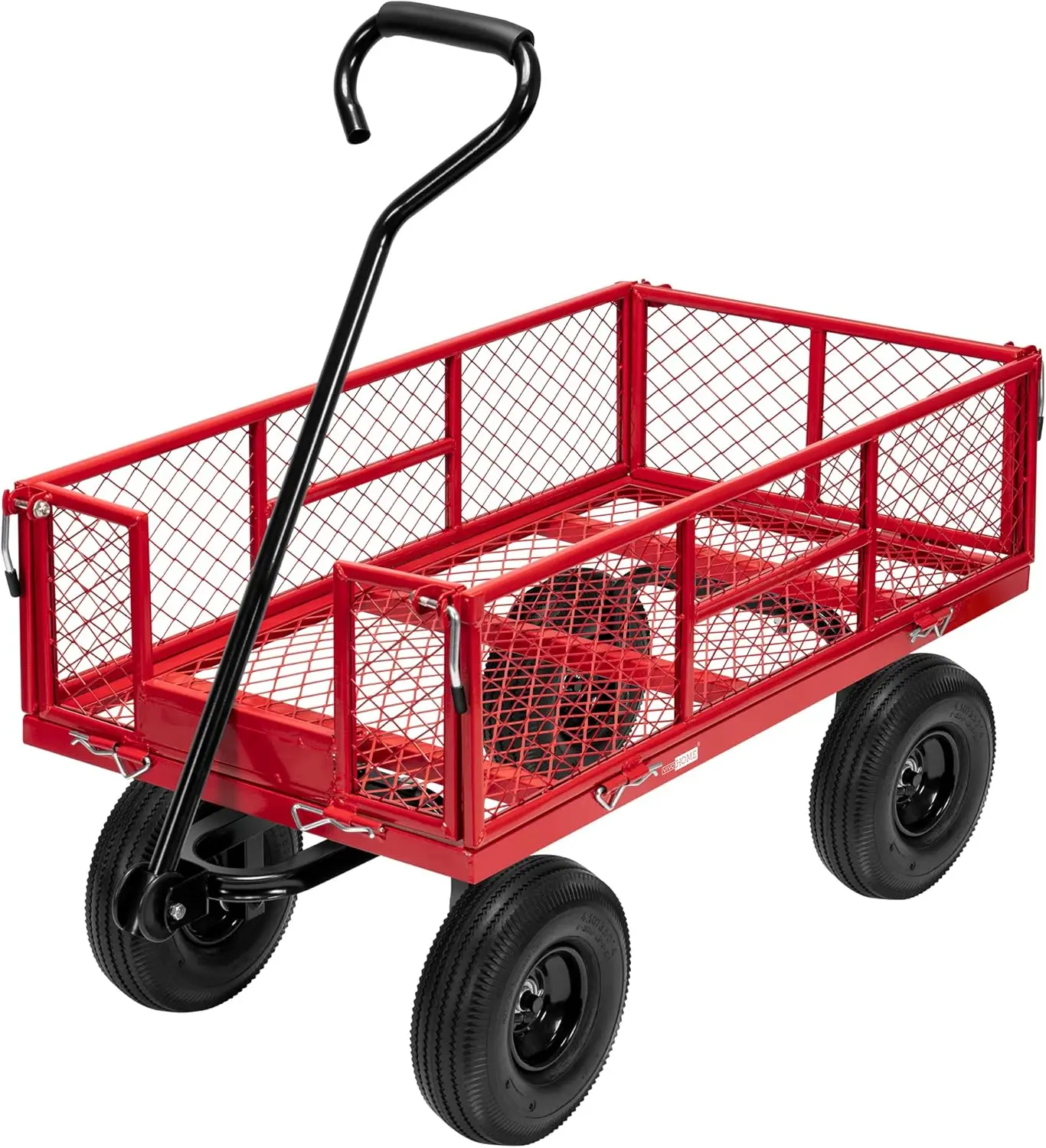 

Heavy Duty 880 Lbs Capacity Mesh Steel Garden Cart Folding Utility Wagon with Removable Sides and 4.10/3.50-4" Wheels 10 inch Ti