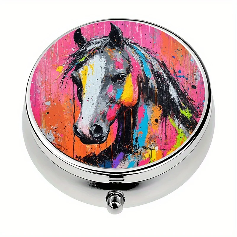 1-piece pill box, with 3 compartments, colorful horse-themed mini pill box, medication storage box, unique gift for travel