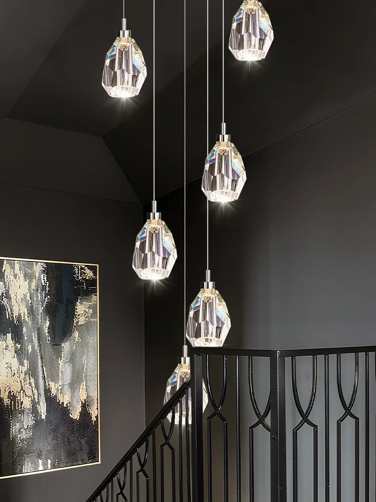 الحديثة الدرج الثريا كريستال طويل الدرج ضوء دوبلكس لوفت الثريا عالية السقف الإضاءة الدرج قلادة الخفيفة