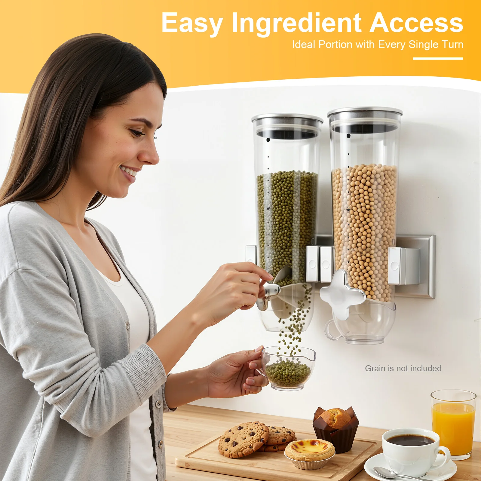 Wall Mounted Cereal Dispenser with Measuring Cup