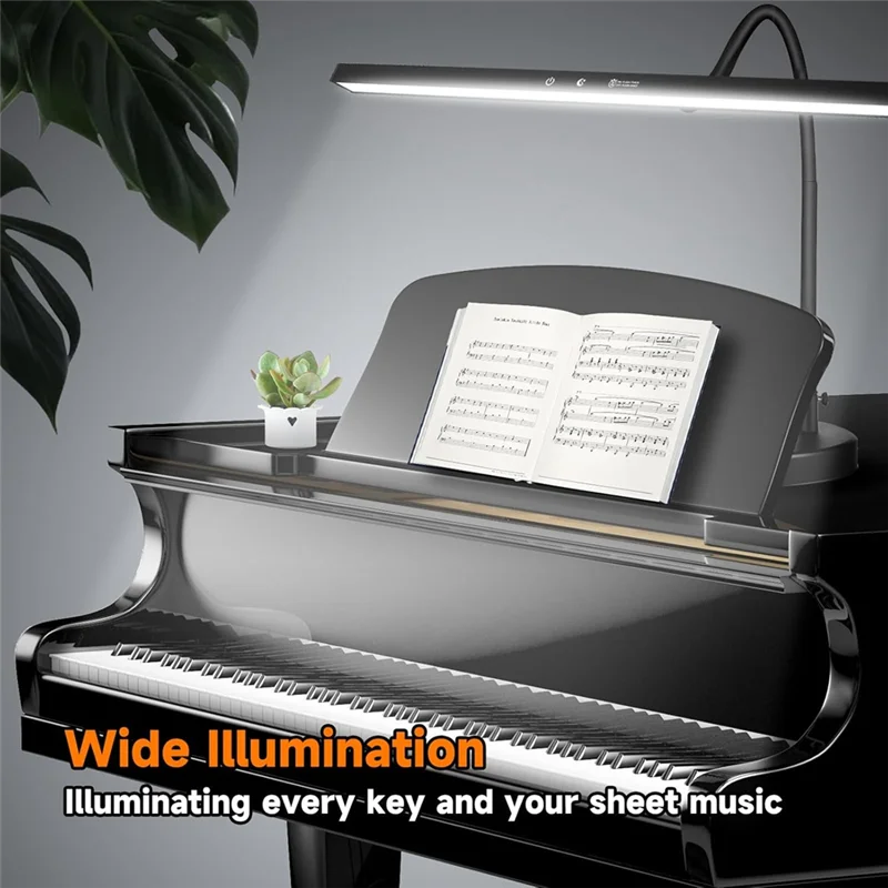 

B48B-Dimmable LED Piano Light, 2-In-1 Clamp Base Piano Lamp Flexible Gooseneck With 3 Colors Modes, Adjustable Height