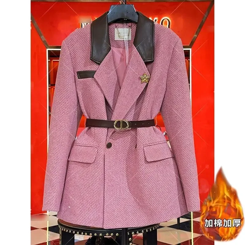 UNXX Pink Women's Suit Jacket 2024 Autumn Winter New Elegant Socialite Quilted  High-end Office Lady Coat Blazer Women Clothing