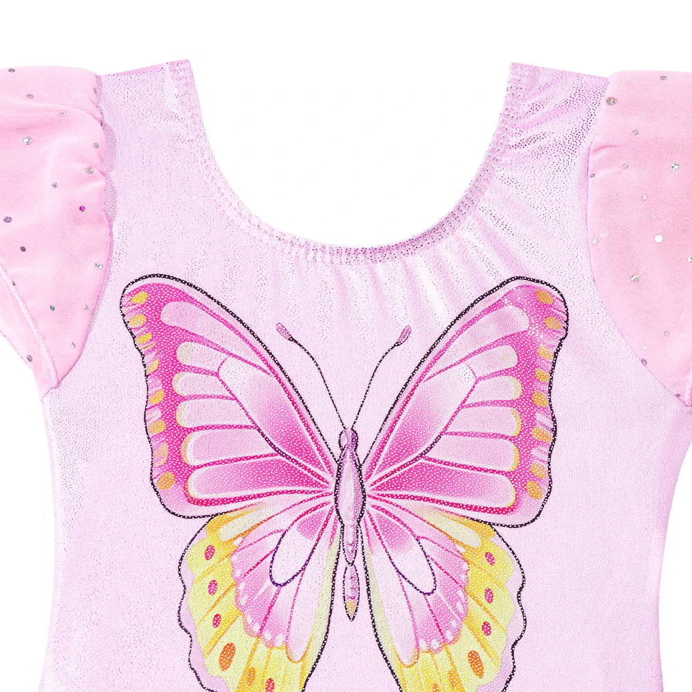 Leotardo de Ballet para niñas, baile, gimnasia, vestidos de baile brillantes para niños, trajes, leotardo con falda tutú, mono de entrenamiento de mariposa