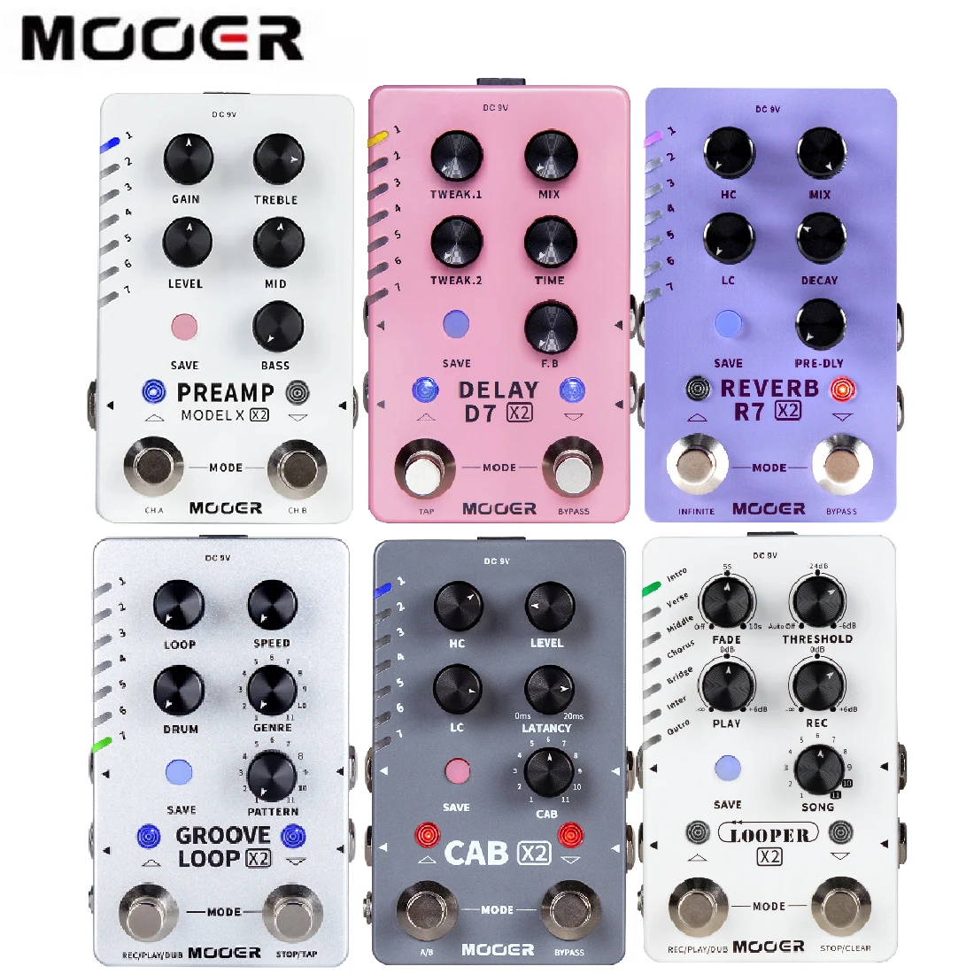 MOOER M72X Sistema de efectos de guitarra 7 pedales Pro Suite Loop/Delay/Reverberación/Amp/Cab/Baterías Neural IR Bluetooth Flight Case opción