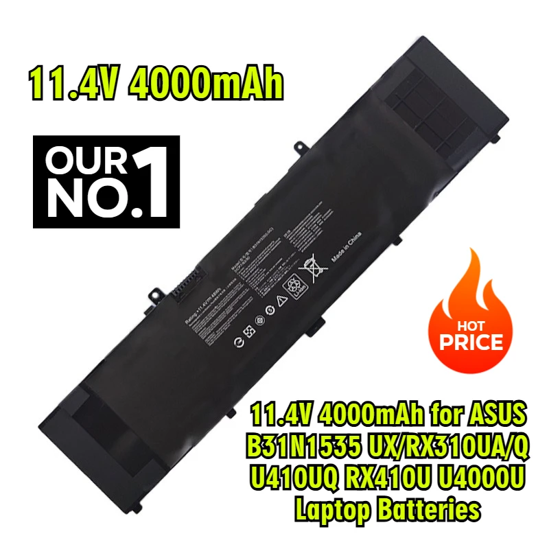 

11.4V 4000mAh for ASUS B31N1535 UX/RX310UA/Q U410UQ RX410U U4000U Laptop Batteries