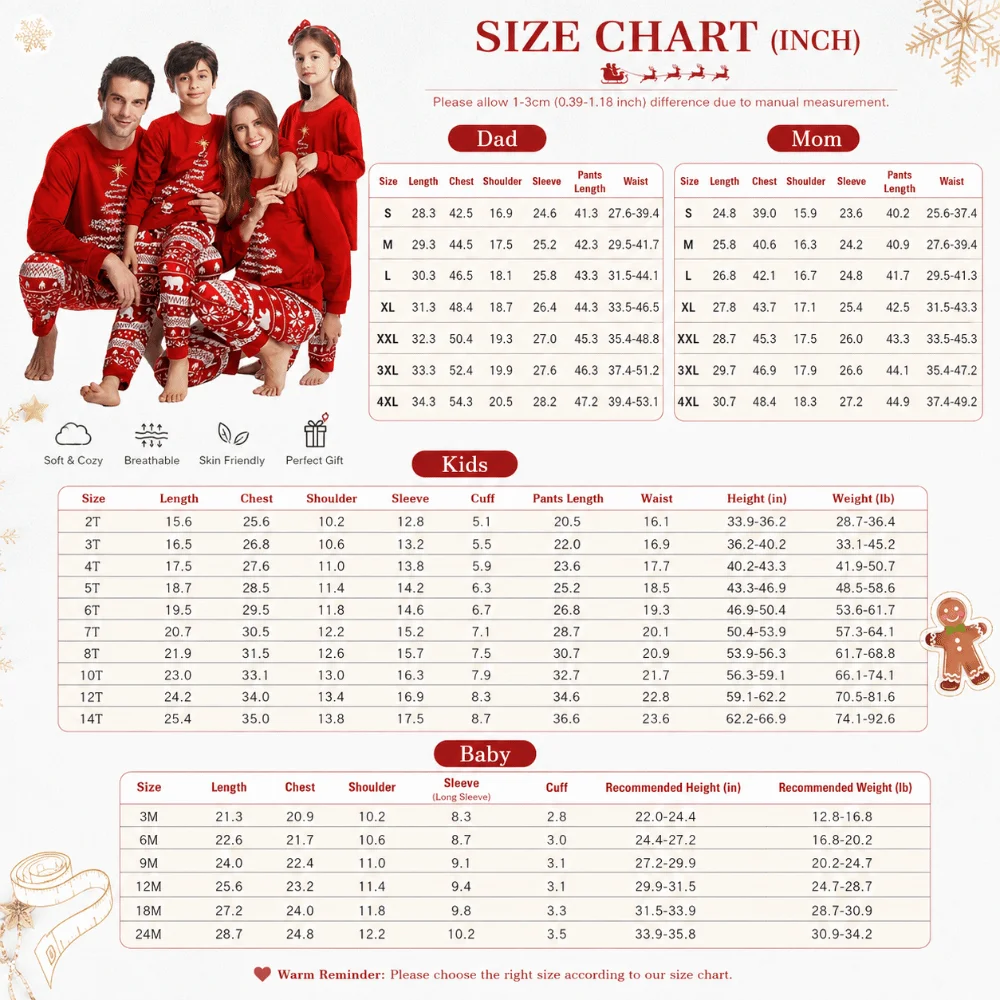 Loose Fit Family Matching Pyjamas Xmas Tree Print Long Sleeve Christmas Pajamas Set Parent-Child Matching Family Outfits