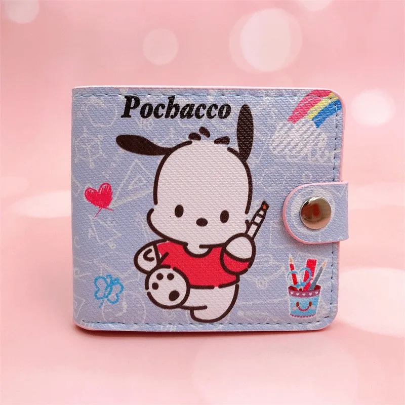 Miniso Sanrio Portemonnee Kawaii Kuromi My Melody Pochacco Student Cartoon Dubbel Vouw Raster Munt Portemonnee Schattig Meisje Kaart Tas Cadeau