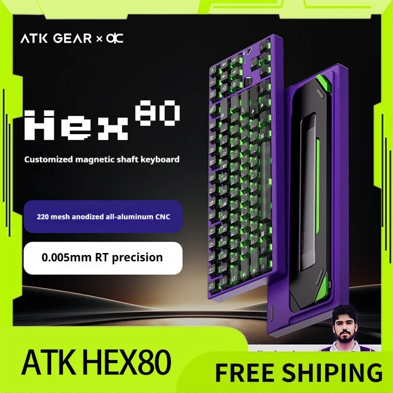

Atkxqk Hex80 Алюминиевая клавиатура Прокладка корпуса с ЧПУ Rt0.001 мм RGB Магнитный переключатель Поддержка Socd для ПК Аксессуар Индивидуальная клавиатура