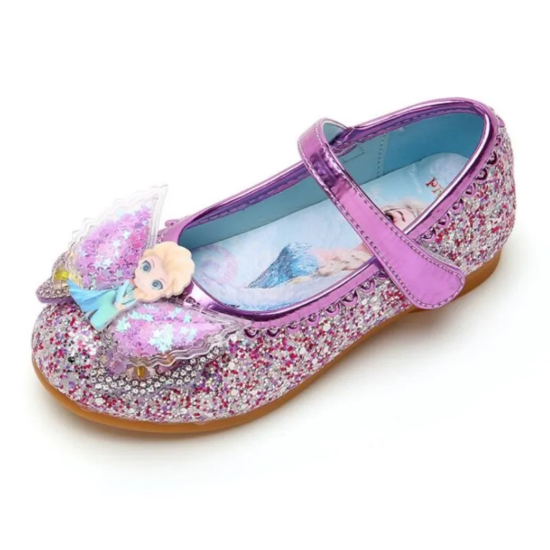 Frozen Elsa Princess Kids Leather Sandals Girls Bow Casual Shoes Glitter Children Flat Shoes Sandals Butterfly Knot Girls\' shoes