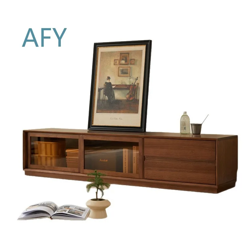 Solid Wood Coffee Table TV Cabinet Combination for Modern Small Apartment Living Room Bedroom Light Luxury Simple Design