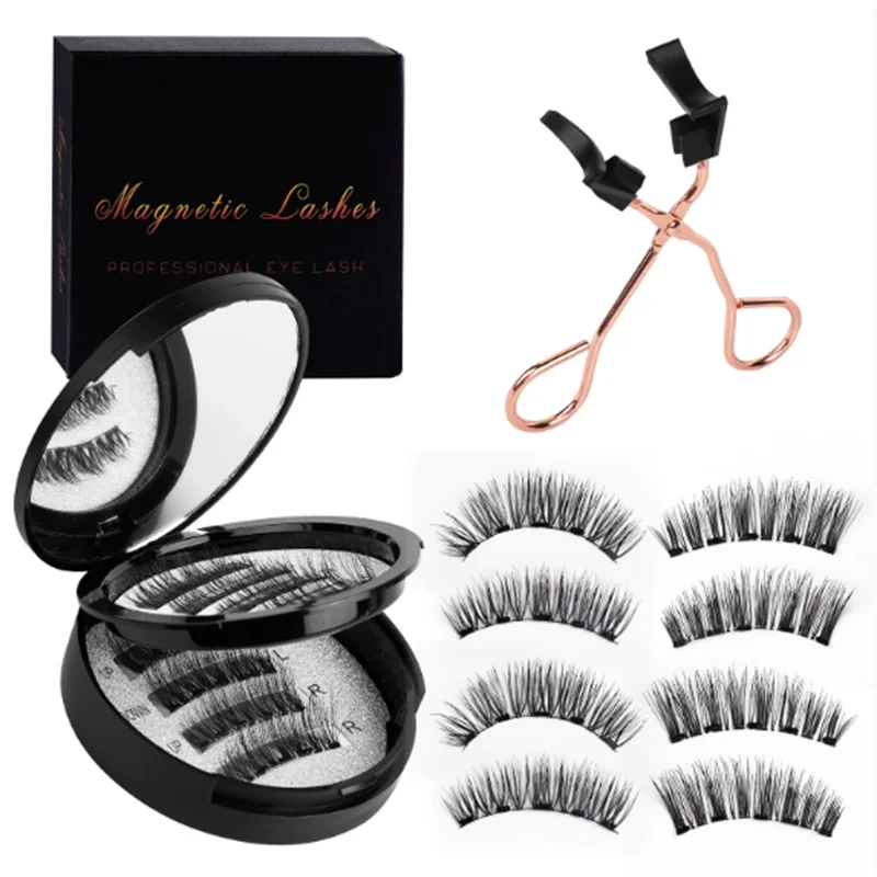 Amazon European and American Magnetic false eyelashes thick and powerful magnetic 2-pair black stem eyelash clips set