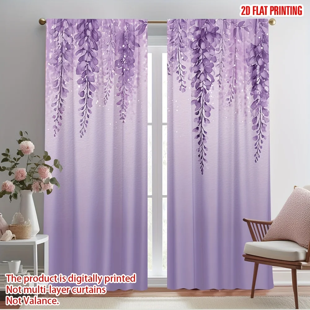 Luxurious Lavender Floral Wisteria Print Curtains Digital Art Decor Drapes for Living Room Bedroom House Window Treatment