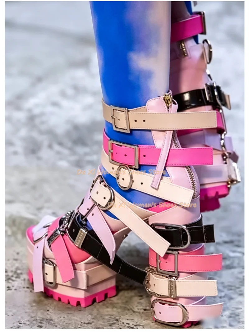 Color Thick Band Combination Platform Rome Sandals Punk Style Belt Buckle Buckle Tall Sandals Role Playing Rave Party  Footwear view 2