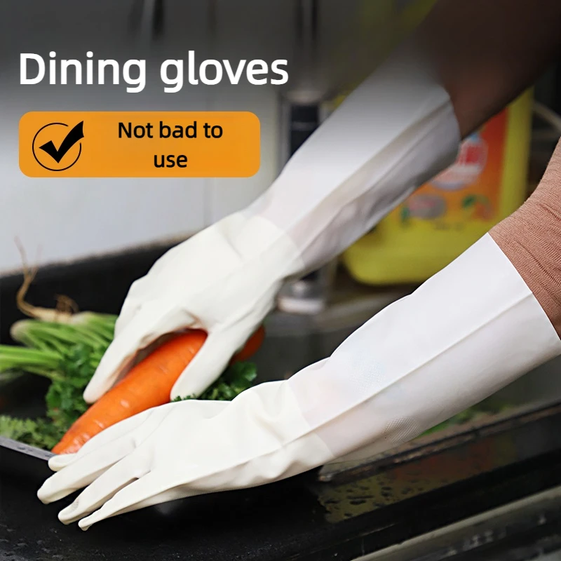 Women's Thermal Flocked Gloves - Extra Long Waterproof Anti-Freezing for Catering Kitchen Vegetable Washing Autumn Winter