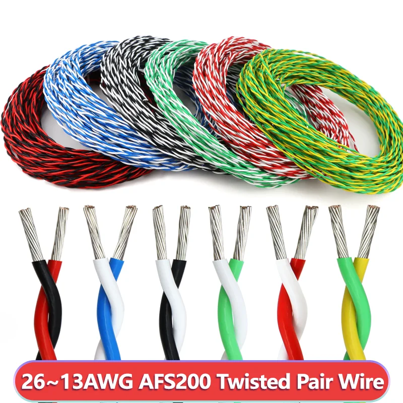 AFS200 Twisted Pair Wire 2-50m FEP Insulated Tinned Copper OFC 26/24/22/20/18/17/15/13AWG 600V High Temp Flexible Stranded Cable