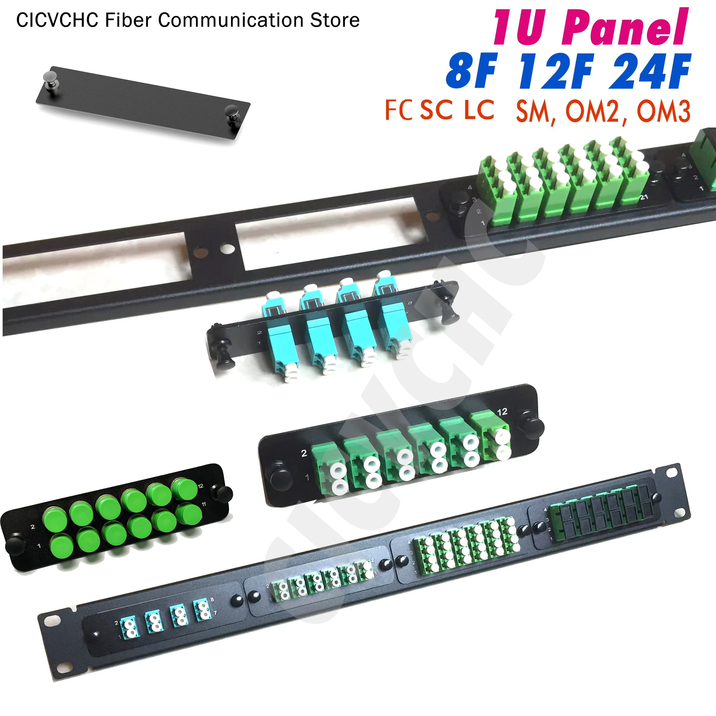 

1U Panel Optical Fiber with 8F, 12F, 24F, 48F, 96F FC SC LC Duplex Adapter