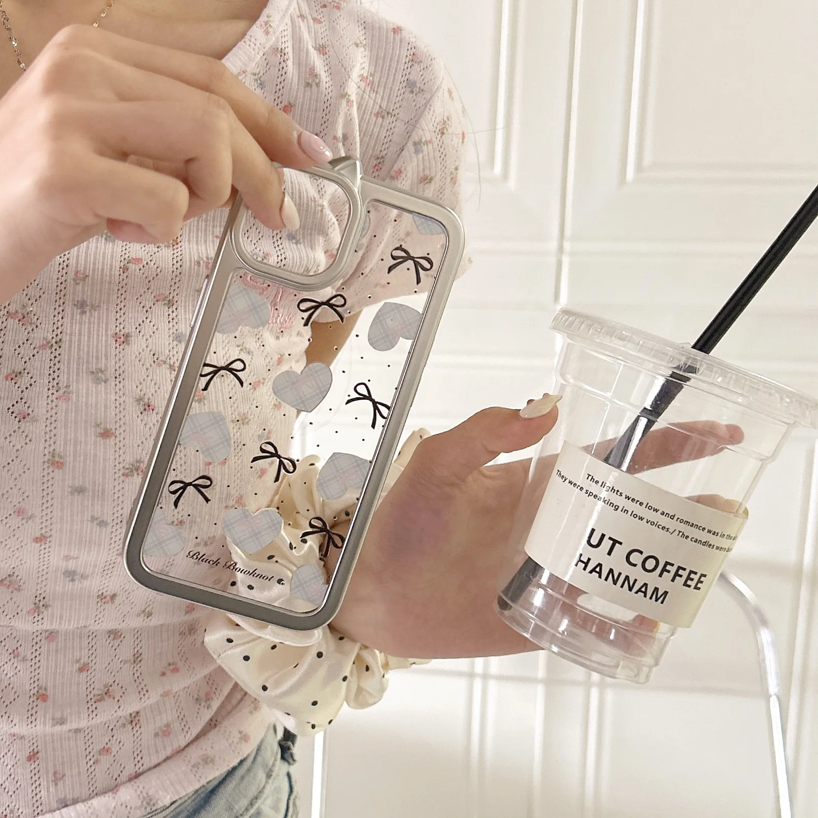 Wróżka retro kokardka Kocie uszy sztuka przezroczyste Etui na telefon do iPhone'a 15 14 13 12 11 Pro Max Etui Cute Sweet silvery frame luxury Cover