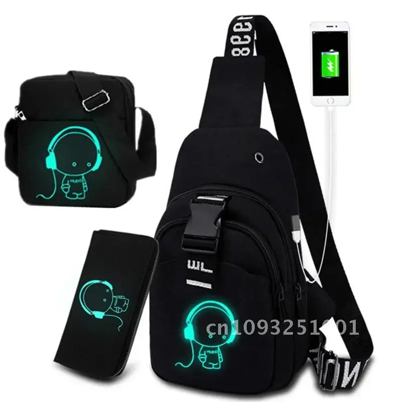 Multifunction Fashion Men Crossbody Bags USB Charging Chest Pack Short Young Trip Bag Shoulder 's Men Single Bag Luminous Chest