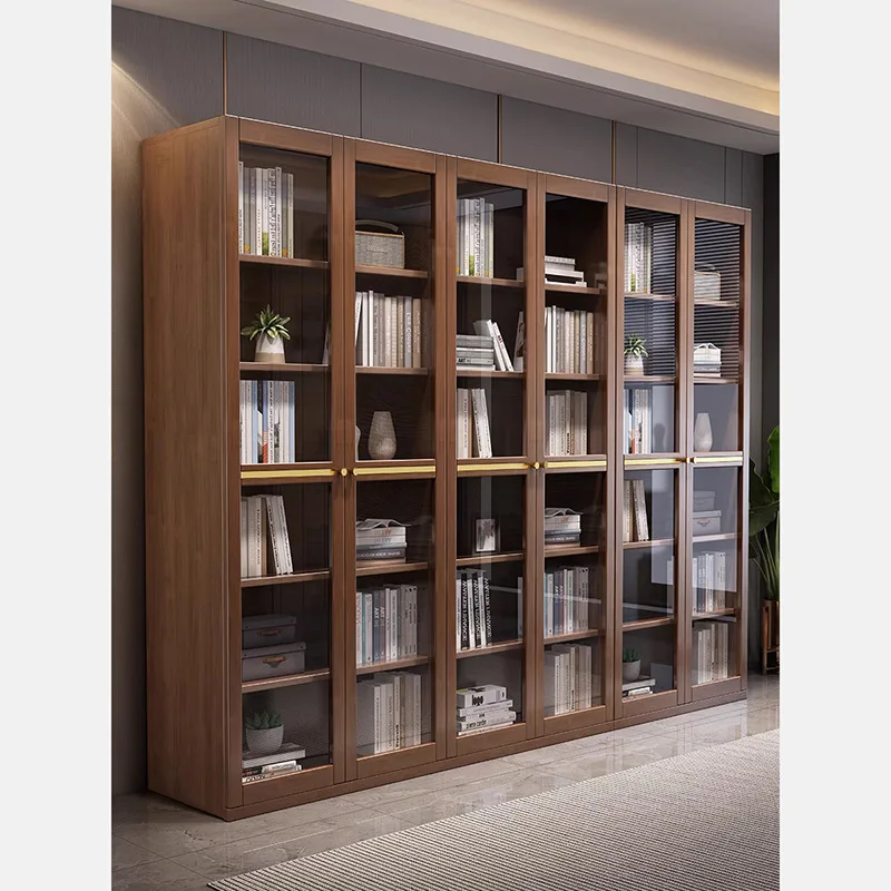 *Office Storage Display Cabinet Library Bookshelf Solid Wood Durable Glass Wall Storage Filing Cabinet