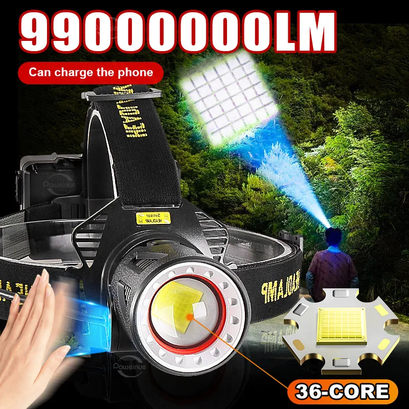 99000000LM Most Powerful Head LED Light Strong Light Motion Sensor Headlamp Rechargeable Head Flashlight 18650 Fishing Head Lamp