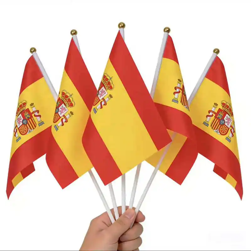 

10PCS Spain Flags Small Stick 14x21cm Handheld National Spanish Flag With Flagpole For Decoration Celebration Parade Sports