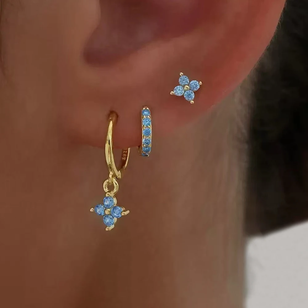 3PCS Korean Stainless Steel Sparkling Zircon Hoop Earrings Set For Women Geometric Cartilage Piercing Earring Fashion Jewelry