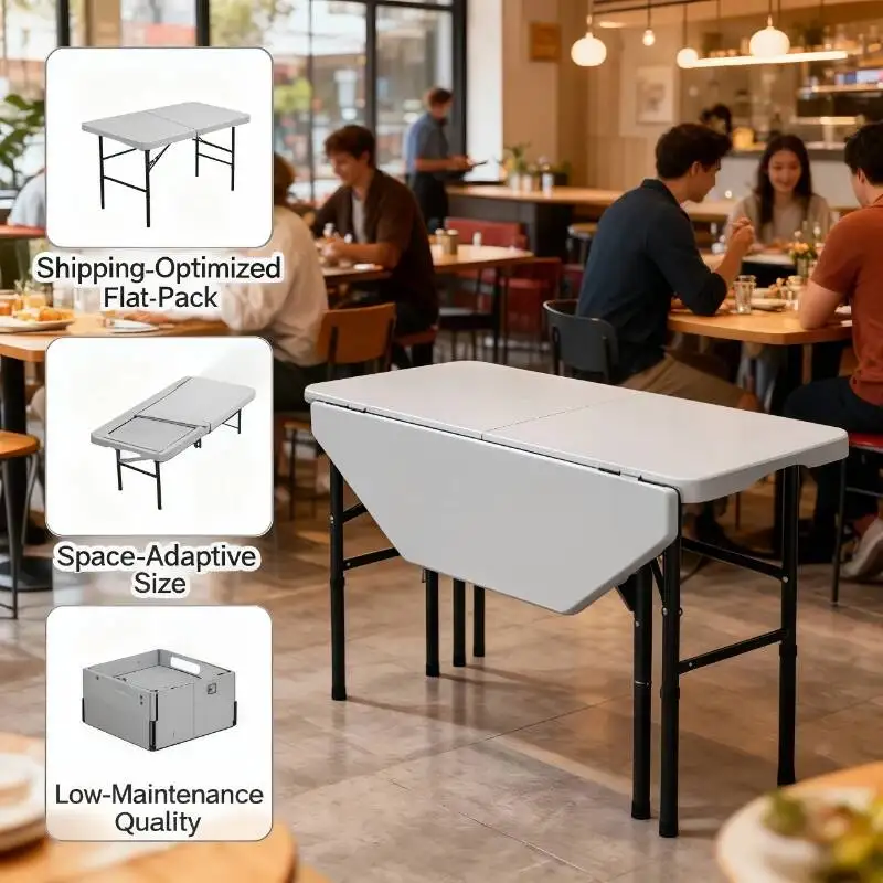 Folding Portable Dining Table Heavy Duty Collapsible Long Table Camping Outdoor Market Stall Kitchen Office Wood Multifunctional