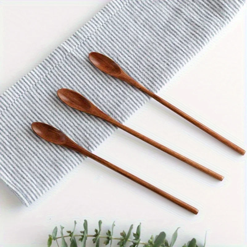 Exquisite Handmade Wooden Stirring Spoon Western Style Long Bing Spoon with Honey Coffee Stirring Spoon