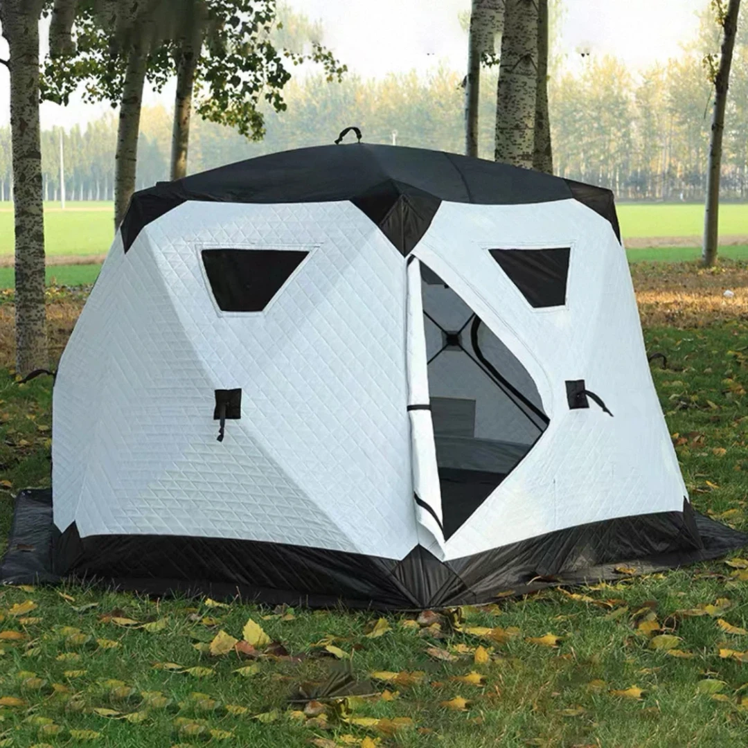 Insulated Ice Fishing Tent for 2-3 Person, Thermal Cotton Padded Winter Tent, Waterproof Pop Up Hub Shelter for Cold Weather