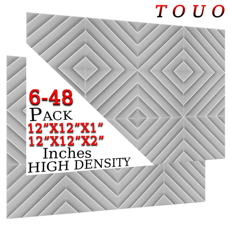 TOUO Diamond Groove Acoustic Foam 6/12/24/48 Pcs High-Density Flame-Retardant Soundproof Wall Panels Ktv Acoustic Treatment