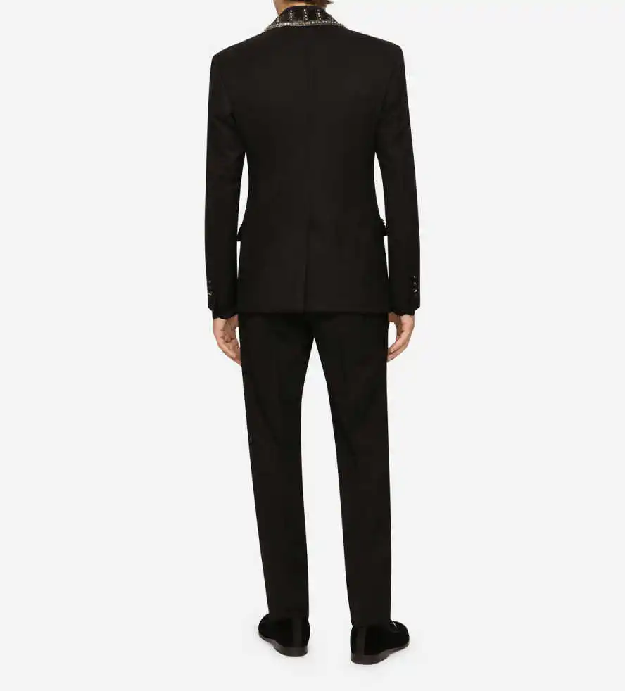 Luxury Men Suits 2 Pieces Crystals Peaked Lapel Groom Wedding Tuxedos Single Breasted Plus Size Formal Party Customized