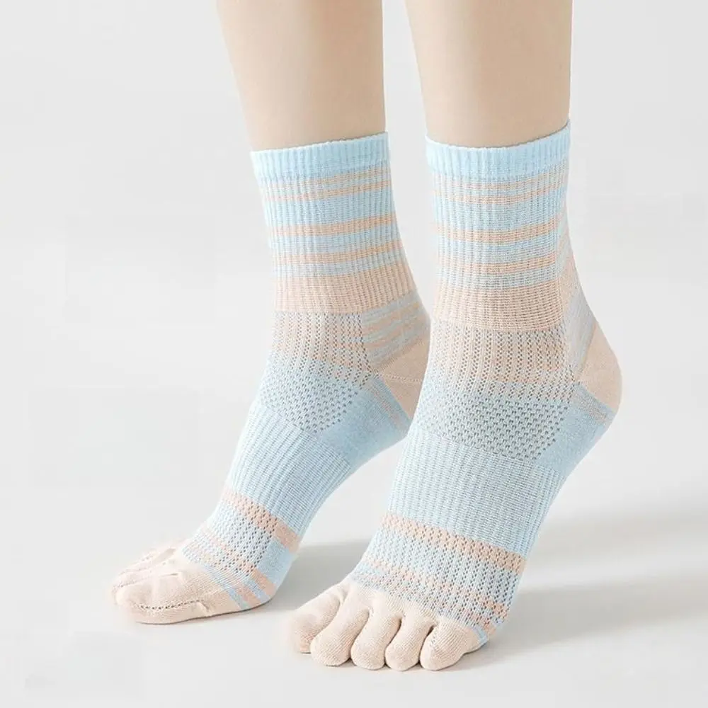 

Patchwork Breathable Five Toe Tube Socks Thin Mesh Candy Color Mid-calf Socks Stripe Cotton Split Toe Socks Summer