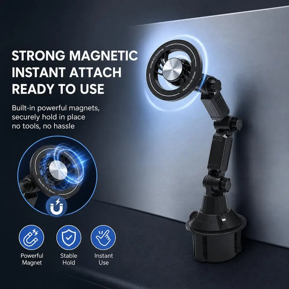 Auto-Getränkehalter-Handyhalterung mit starkem Magnet und 360-Grad-Drehung für das Armaturenbrett ° Mehrgelenkarm, universeller Handyhalter – Detail 4