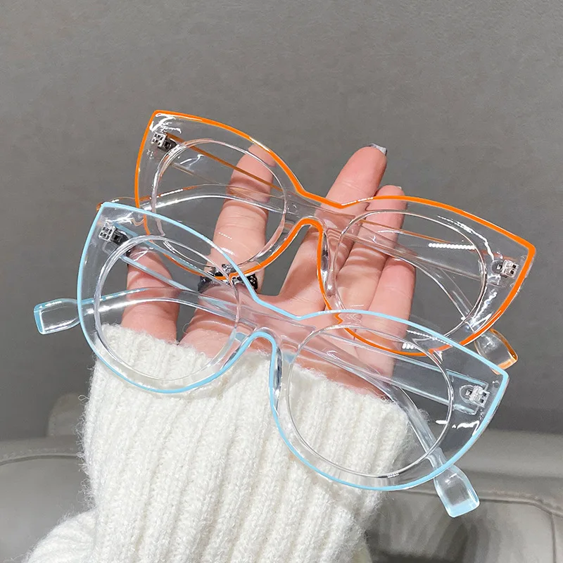 

New Cat Eye Anti Blue Light Optical Glasses Women Luxury Brand Designer Myopia Prescription Eyewear Punk Cartoon Line Frame Очки
