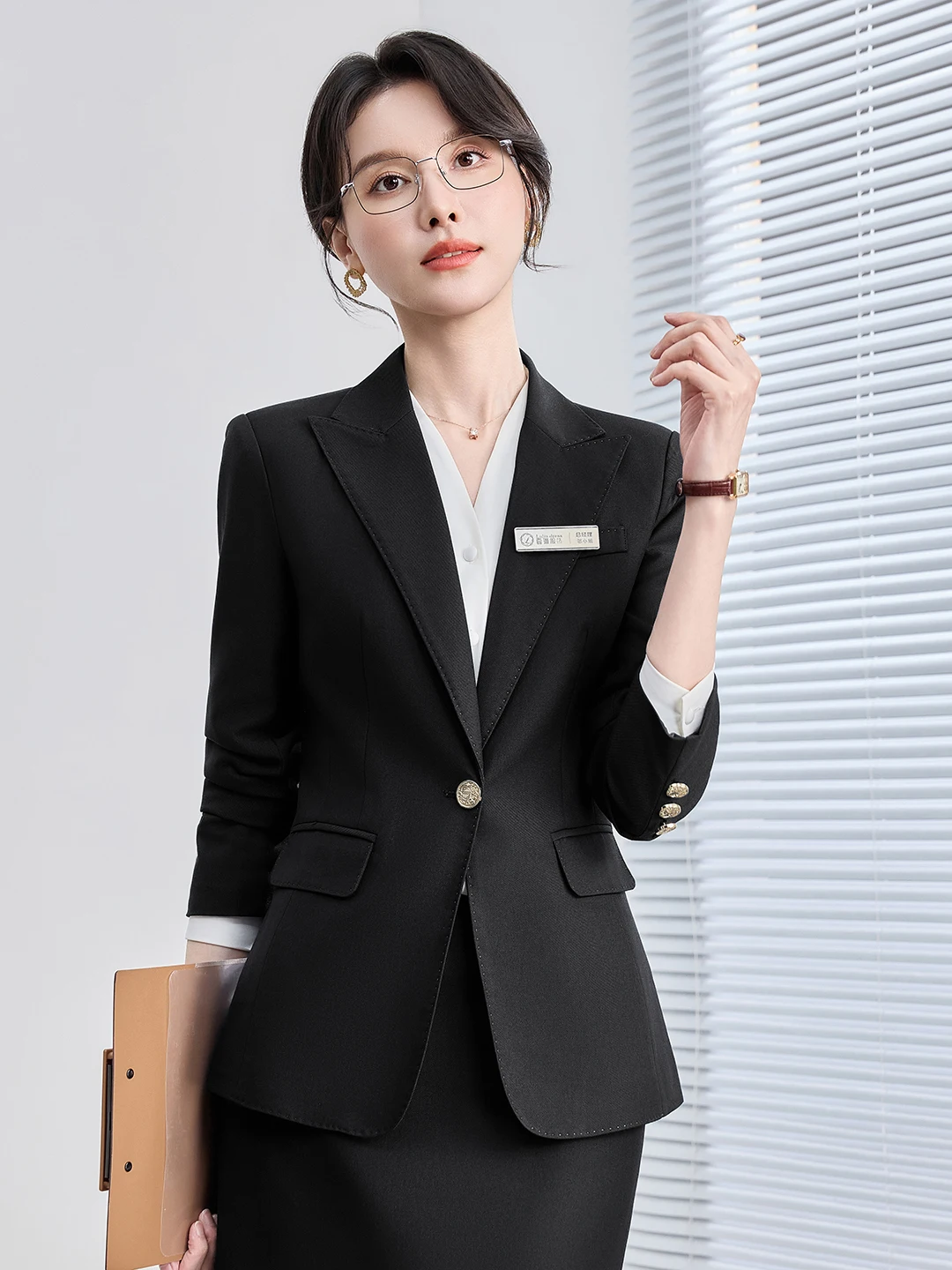 Elegant Black Suit Set for Women 2026 New High-End Professional Workwear Commute Style Polyester Fiber Full Lined Long Sleeve