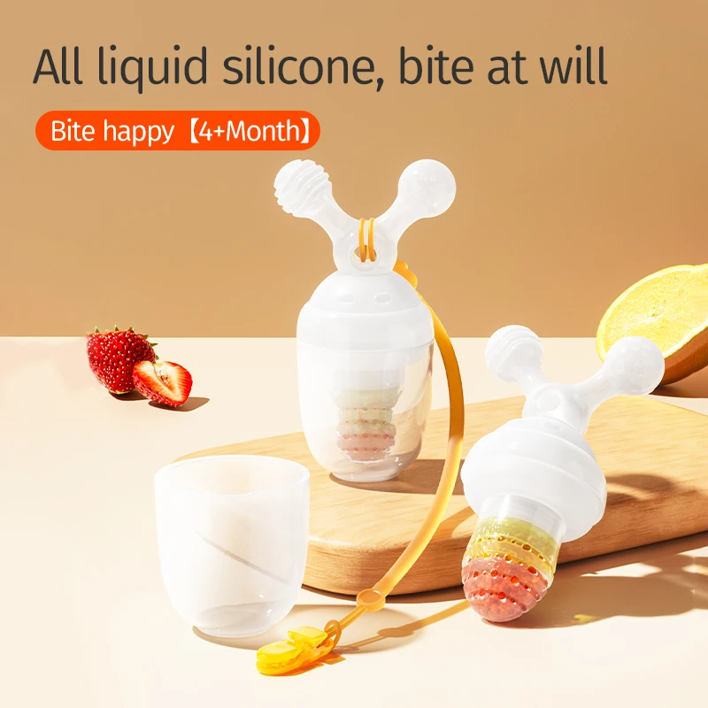 

Полностью силиконовая детская соска-кормушка для фруктов с ручным нажатием, пищевой прорезыватель без BPA для отлучения груди, сменные соски S/M/L
