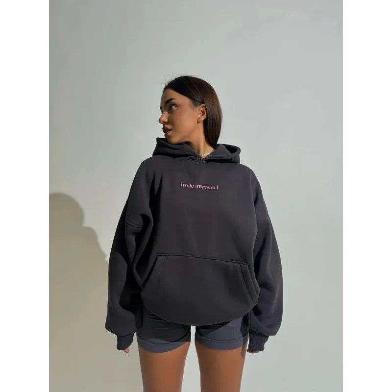 Felpa con cappuccio calda personalizzata da donna con stampa retrò americana semplice autunno inverno retrò più ispessimento in velluto nuovo stile