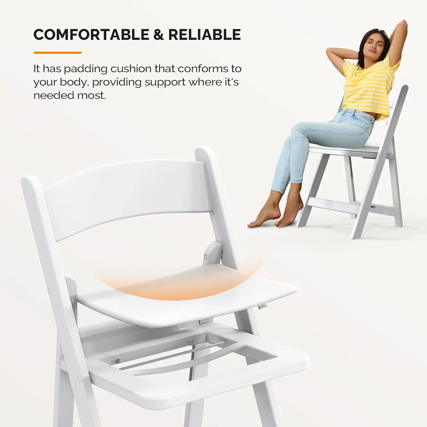 Chaises pliantes en résine avec coussin, chaise pliable en plastique, sièges rembourrés confortables, parfaite pour les événements, les fêtes, l'intérieur et l'extérieur