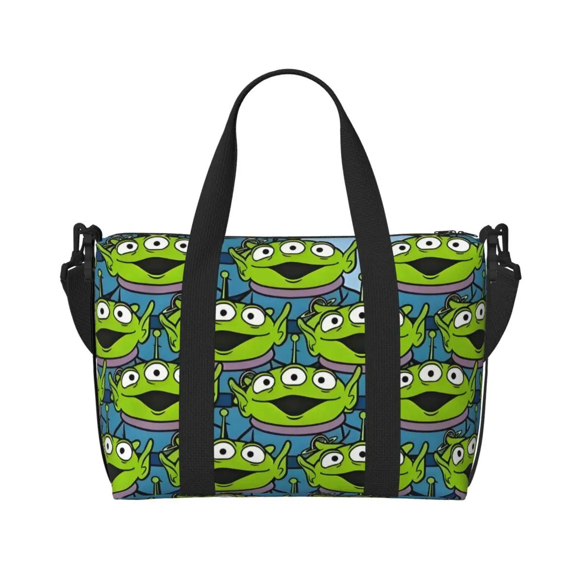 

Custom Large Cartoon Toy Story Tote Bag Women Three Eyes Aliens Shoulder Shopper Beach Gym Travel Bag