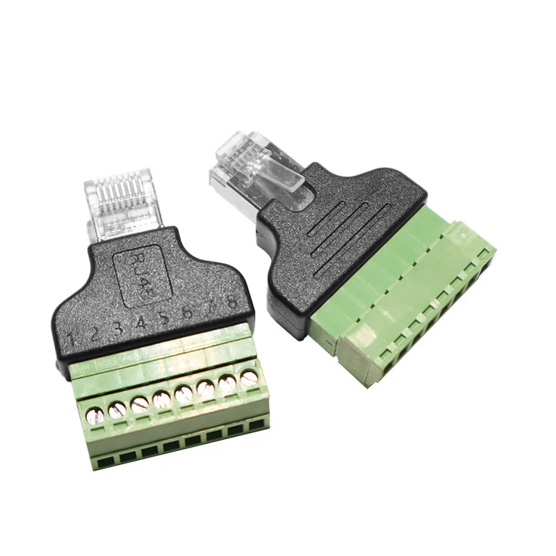 2Pcs Shielded RJ45 Male to 8PIN Terminal Adapter, 8P8C Male Ethernet Solderless Crystal Head Connector